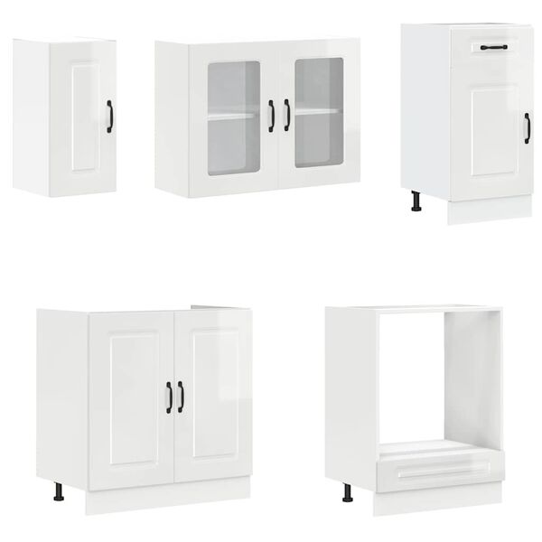 vidaXL Kitchen Cabinet Set High gloss white Engineered wood and glass