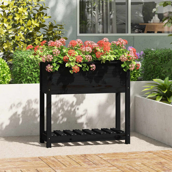 vidaXL Planter Black Solid Pine Wood Medium Planter Rectangular