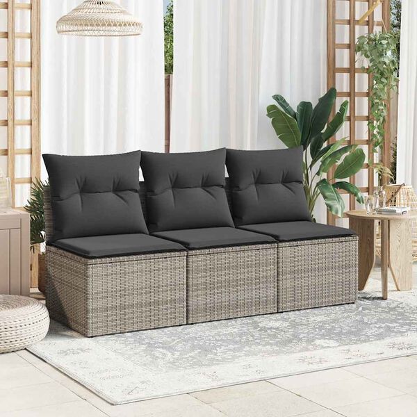 vidaXL Garden Sofa Grey PE Rattan 3-seater UV-resistant materials