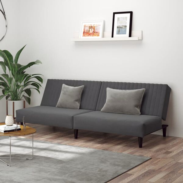 vidaXL Sofa Bed Dark Grey Velvet, Wood 2-seater Convertible