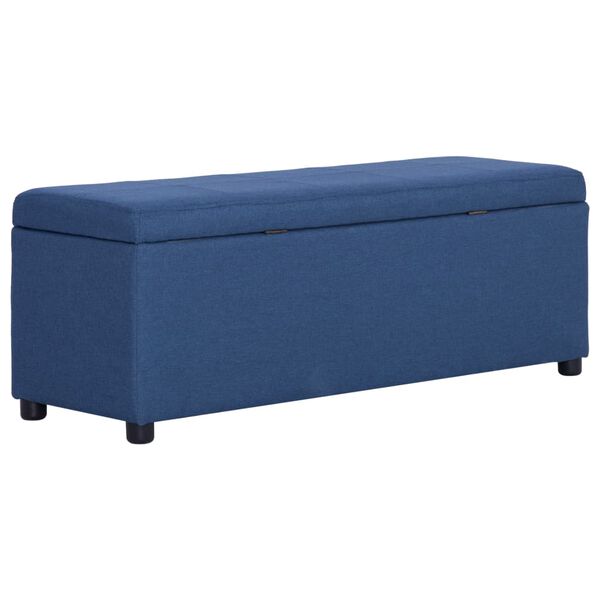 vidaXL Bench Blue Polyester, Wood Medium Storage Bench Rectangular