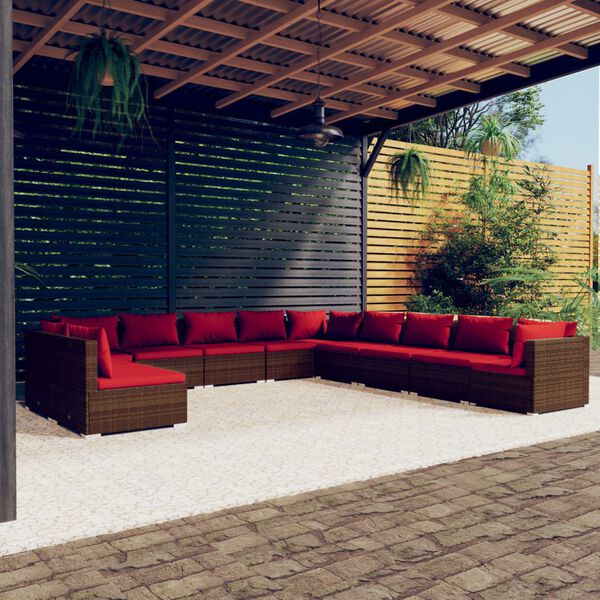 vidaXL Garden Lounge Set Brown PE rattan, Powder-Coated Steel, Plastic