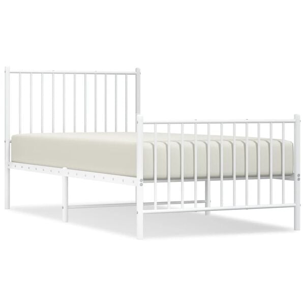 vidaXL Bed Frame White Steel Twin size Bed Frame Rectangular