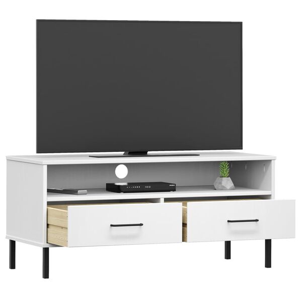 vidaXL TV Cabinet White Solid pine wood, Metal Medium TV Cabinet