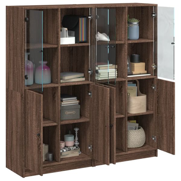 vidaXL Bookcase Brown Oak Engineered Wood Medium Doors Bookcase