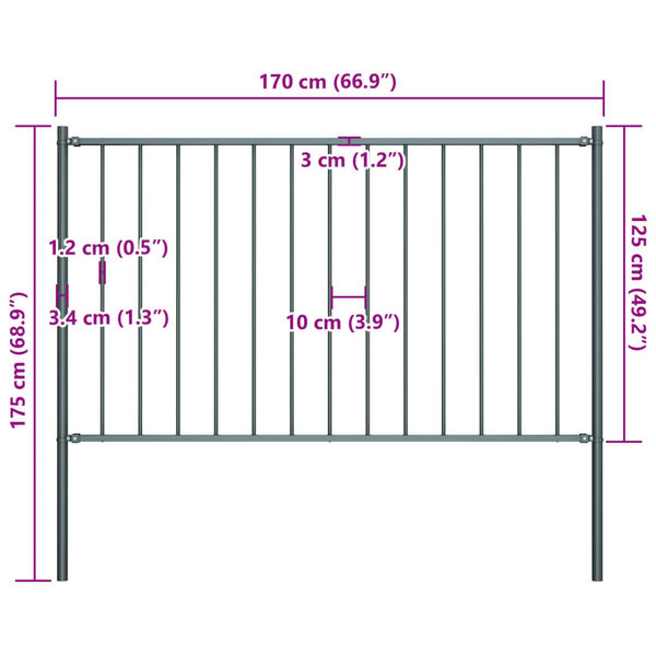 vidaXL Fence Panel with Posts Powder-coated Steel 5.6x4.1' Anthracite