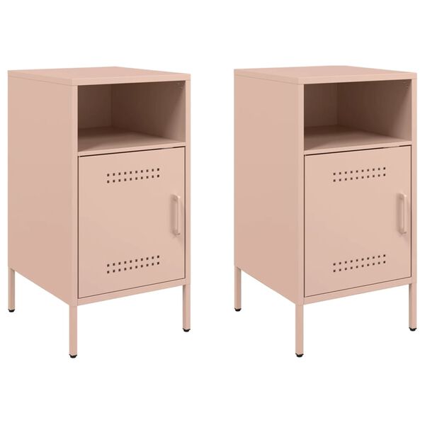 vidaXL Bedside Cabinet Set of 2 Pink Cold-rolled steel Standard