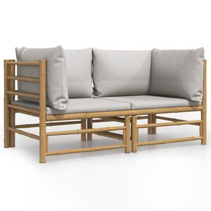 vidaXL Garden Corner Sofa Light Grey, Natural Bamboo Bamboo, Polyester