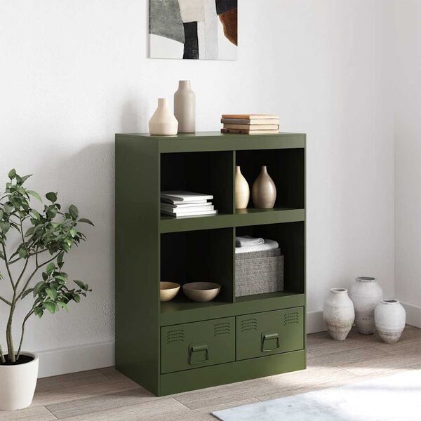 vidaXL Highboard Olive Green Cold-Rolled Steel 26.4x15.4x37.4 in