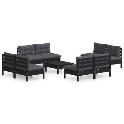vidaXL 9 Piece Patio Lounge Set with Anthracite Cushions Pinewood