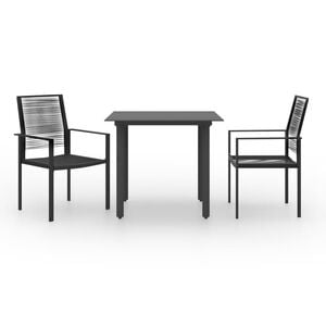 vidaXL Dining Set Black Glass, Powder-coated steel, PVC hollow rattan