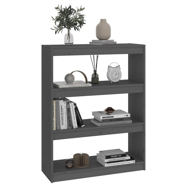 vidaXL Book Cabinet Gray Solid Pine Wood Medium Book Cabinet