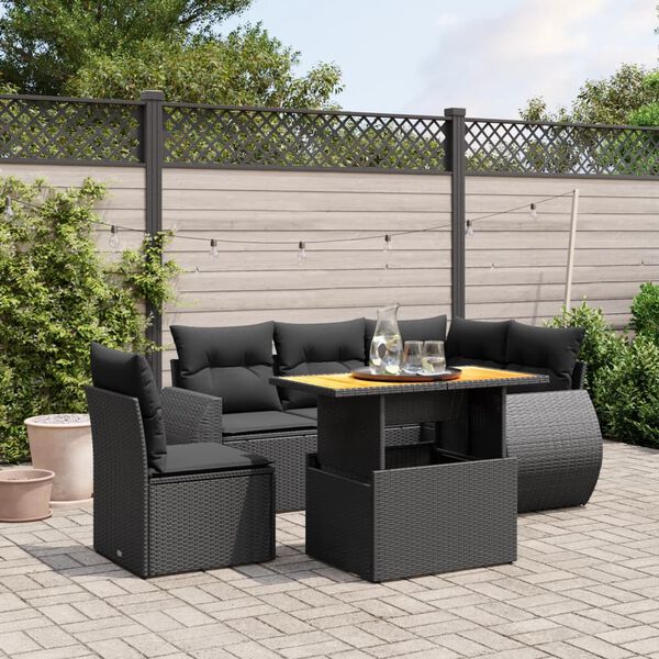 vidaXL Garden Sofa Set Black PE rattan 6 Piece Adjustable Armrests