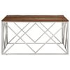 vidaXL Coffee Table Silver, Natural Wood Stainless Steel, Solid Sleeper Wood
