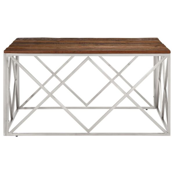 vidaXL Coffee Table Silver, Natural Wood Stainless Steel, Solid Sleeper Wood