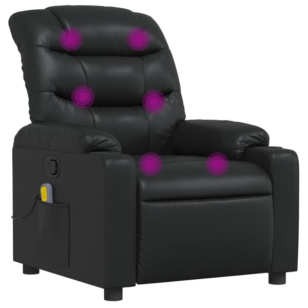 vidaXL Massage Recliner Chair Black Faux Leather, Metal, Plywood Single