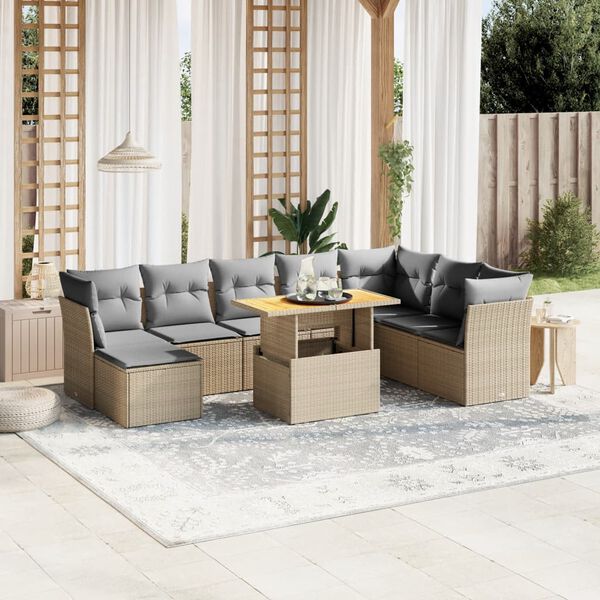 vidaXL Garden Sofa Set Beige PE Rattan Large Adjustable Armrests