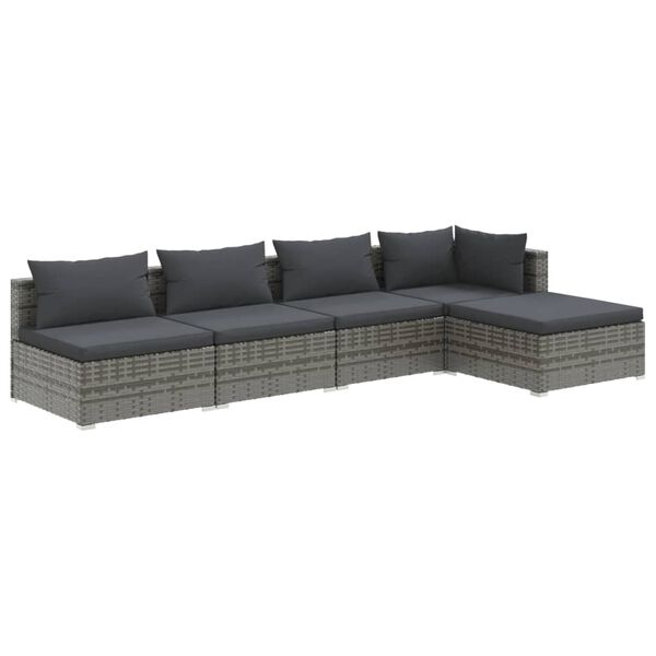 vidaXL Garden Lounge Set Gray PE rattan, powder-coated steel, plastic