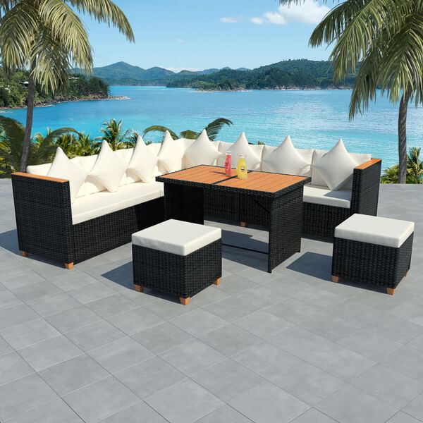 vidaXL Patio Furniture Set Set of 7 Black and Cream