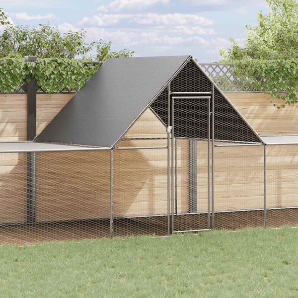 vidaXL Chicken Coop Silver Galvanized Steel 32.8 x 6.6 x 6.6 ft Sturdy