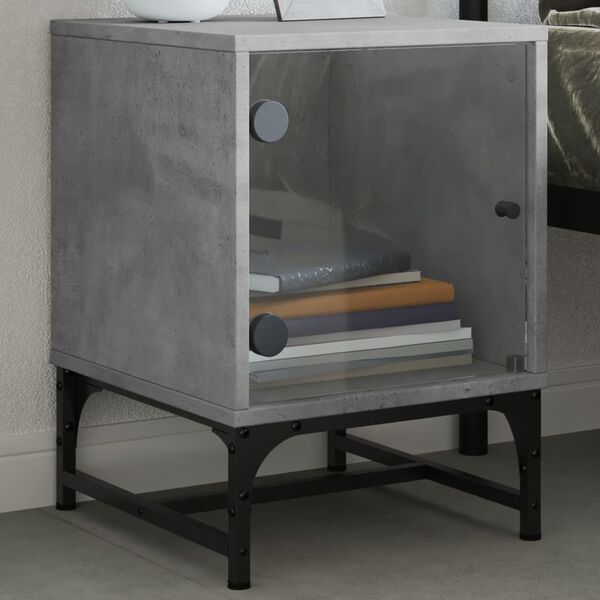 vidaXL Bedside Cabinet Concrete grey Engineered wood, glass, steel