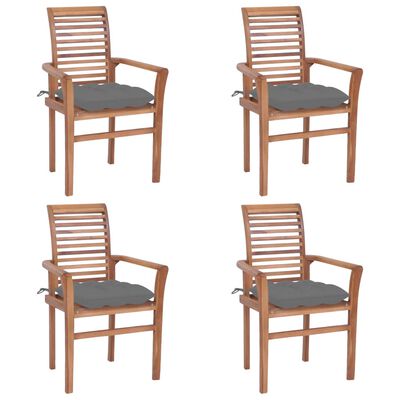 vidaXL Dining Chairs 4 pcs with Gray Cushions Solid Teak Wood