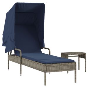 vidaXL Patio Sun Lounger Gray PE rattan, powder-coated steel, polyester