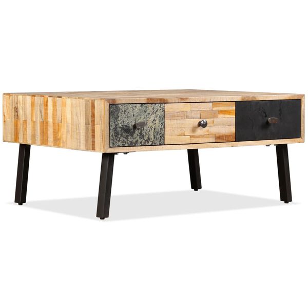 vidaXL Coffee Table Brown, Black, Marbled Reclaimed Teak, Steel Medium