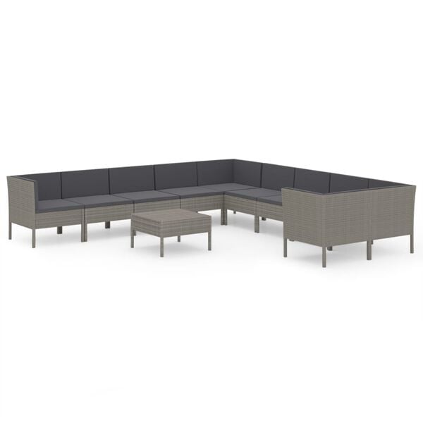 vidaXL Garden Lounge Set Grey PE Rattan Large Modular