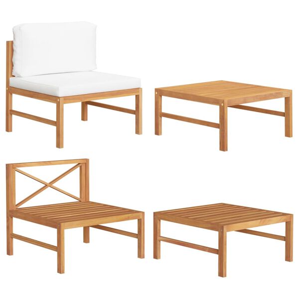 vidaXL Garden Lounge Set Cream Teak wood, Polyester Medium Durable