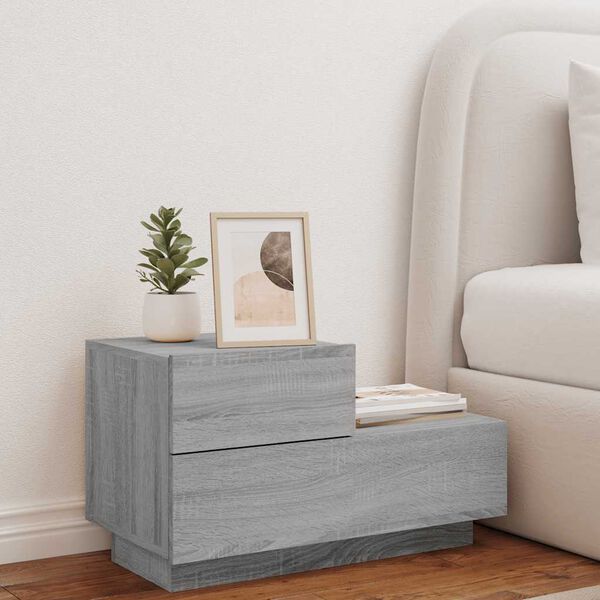 vidaXL Bedside Cabinet Grey Sonoma Engineered Wood Medium Storage