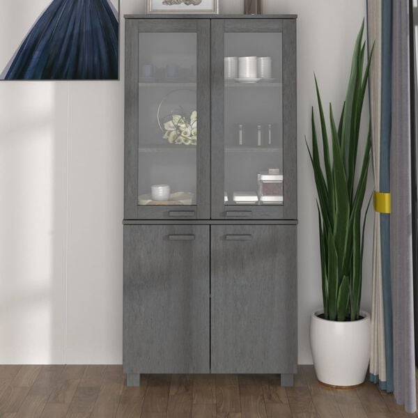 vidaXL Highboard Set of 2 Dark Grey Solid pine wood, MDF, glass