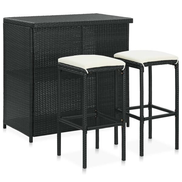 vidaXL Bar Set Black, Cream White PE rattan, steel, polyester Compact