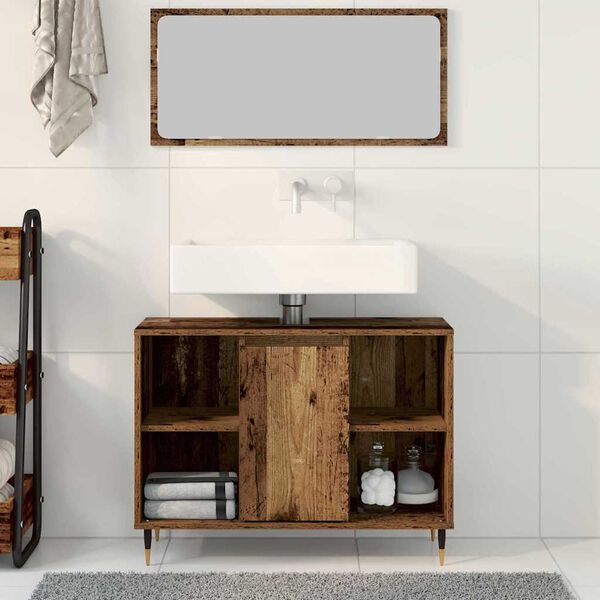 vidaXL Bathroom Cabinet with Shelf Old Wood 31.50 x 12.99 x 23.62 in