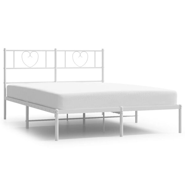 vidaXL Bed Frame White Powder-Coated Steel Double Bed Size Bed Frame