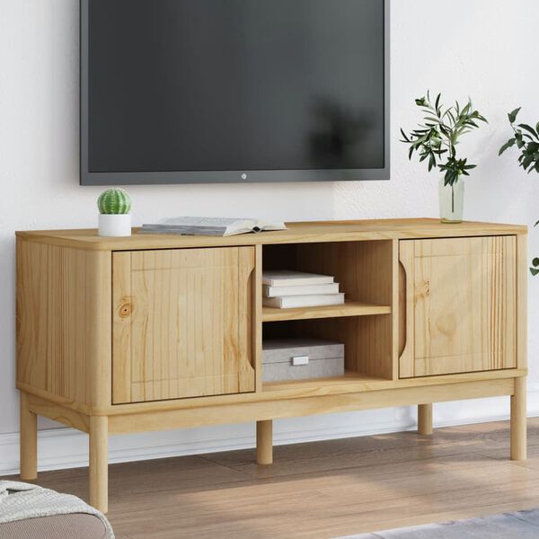 vidaXL TV Cabinet Wax Brown Solid Pine Wood, Engineered Wood