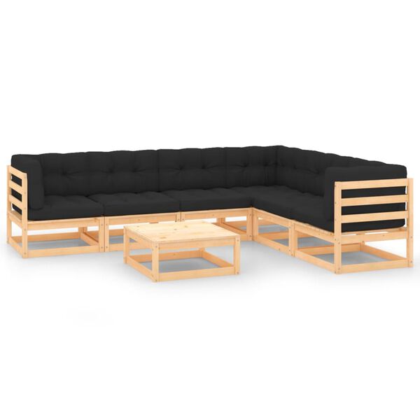 vidaXL Outdoor Lounge Set Natural Wood Solid Pine Wood, Polyester Large