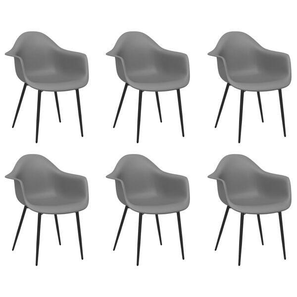 vidaXL Dining Chair Set of 6 Grey Polypropylene, Powder-Coated Metal