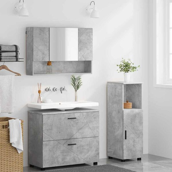 vidaXL Bathroom Furniture Set 3 pcs Concrete grey Engineered wood
