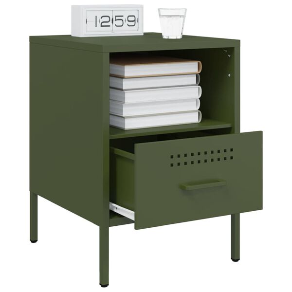 vidaXL Bedside Cabinet Set of 2 Olive Green Cold-rolled Steel Standard