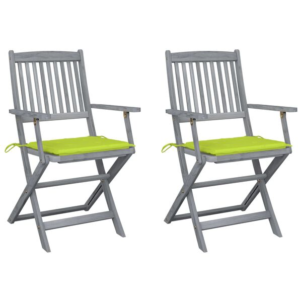 vidaXL Folding Patio Chairs 2 pcs with Cushions Solid Acacia Wood