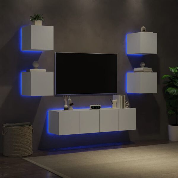 vidaXL TV Wall Unit White Engineered wood Large Rectangular Modern