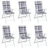 vidaXL Patio Highback Chair Cushions 6 pcs Grey Check Pattern 47.2x19.7x1.2" Fabric