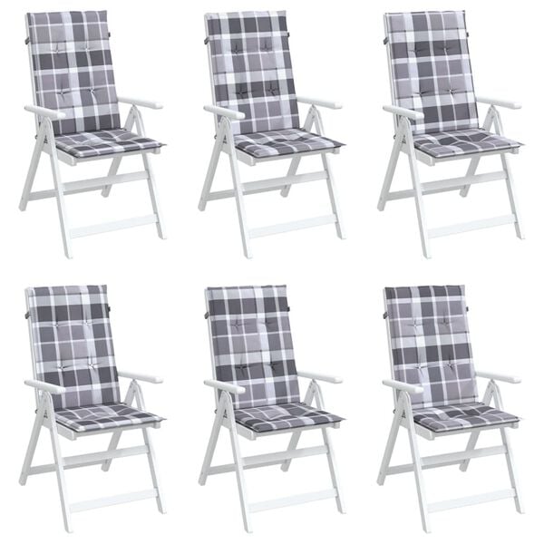 vidaXL Patio Highback Chair Cushions 6 pcs Grey Check Pattern 47.2x19.7x1.2" Fabric