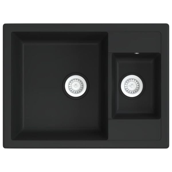 vidaXL Kitchen Sink with Overflow Hole Double Basins Black Granite