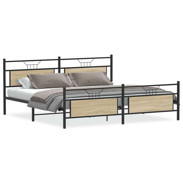 vidaXL Bed Frame Sonoma oak Steel, Engineered Wood Double bed size