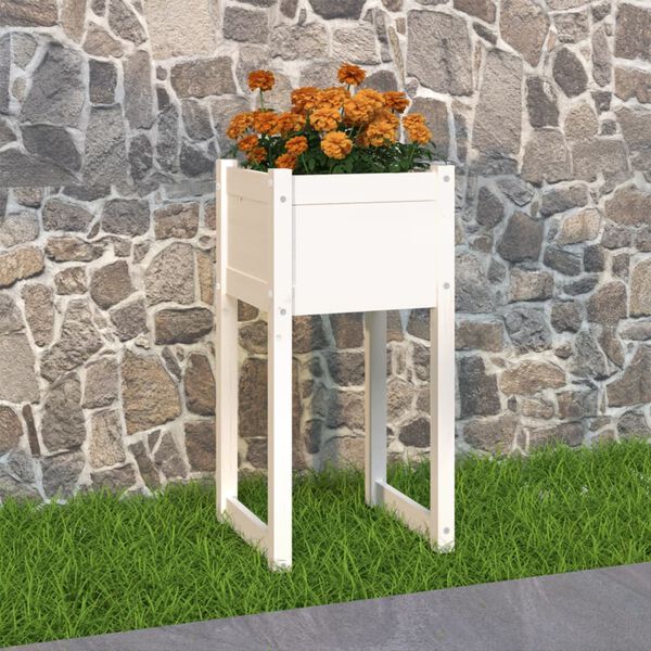 vidaXL Planter White Solid pine wood Medium Planters Planter Square