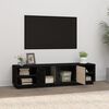 vidaXL TV Cabinet Black Solid pine wood Medium TV Cabinet Rectangular