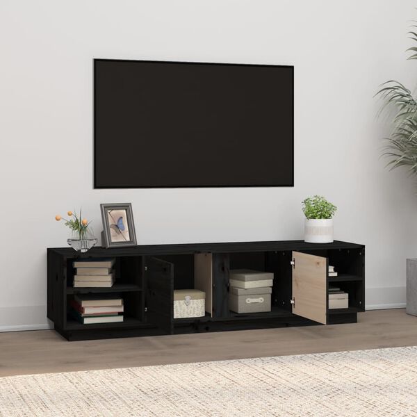 vidaXL TV Cabinet Black Solid pine wood Medium TV Cabinet Rectangular