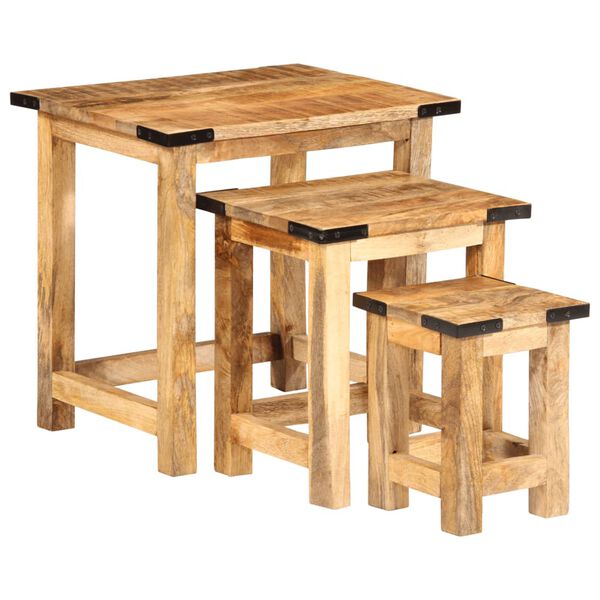 vidaXL Nesting Side Table Set of 3 Natural wood color with black accents